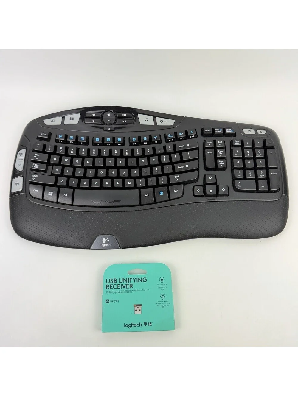 Logitech K350 Black Wave Wireless Keyboard With Dongle Ergonomic - Works